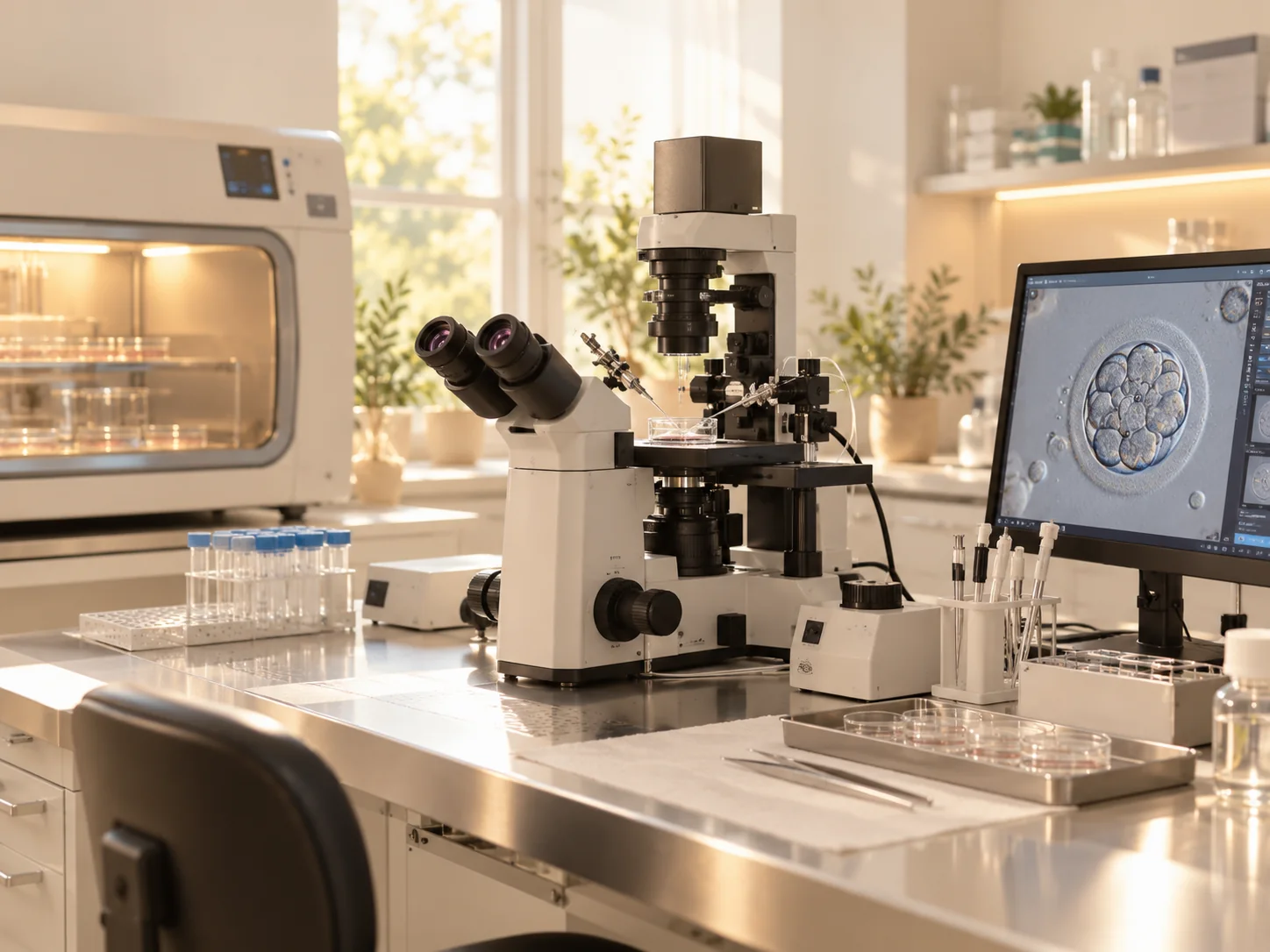 Illustrative, AI-generated fertility laboratory setting